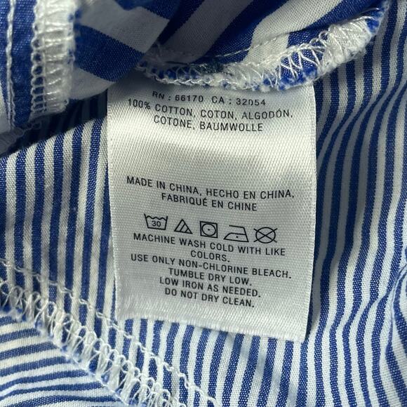 Anthropologie Maeve Blue Stripe Button Up Top Sz 8 Coastal Neutral Cotton - Picture 5 of 6